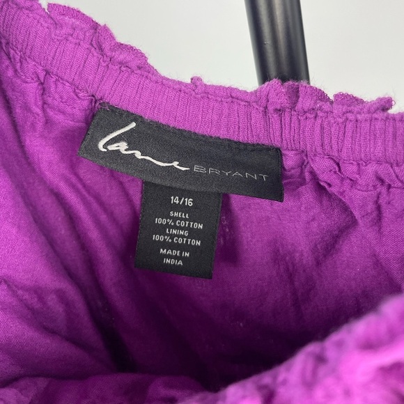 Lane Bryant Purple Cotton Gauze One Shoulder‎ Embroidered Blouse - Picture 5 of 6